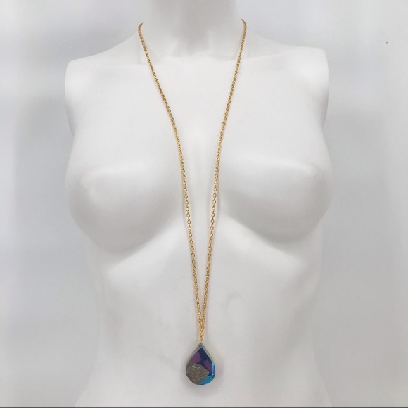 4 for $35 🍄 Large Oil Slick Druzy Pendant Necklace LONG! - Picture 2 of 4